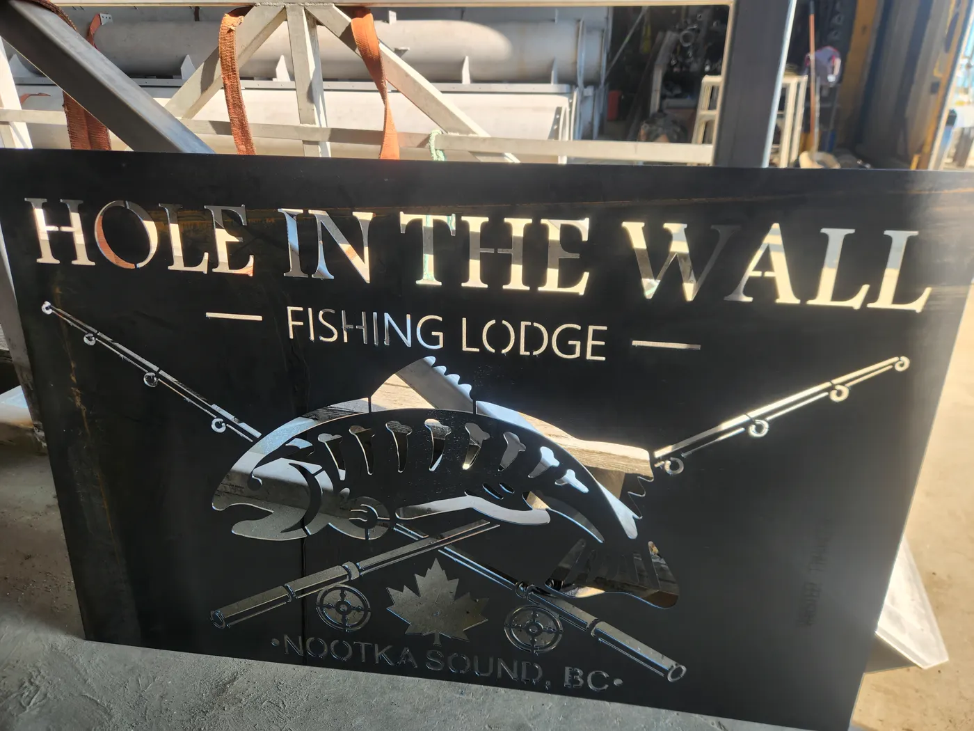 Finished laser-cut lodge sign